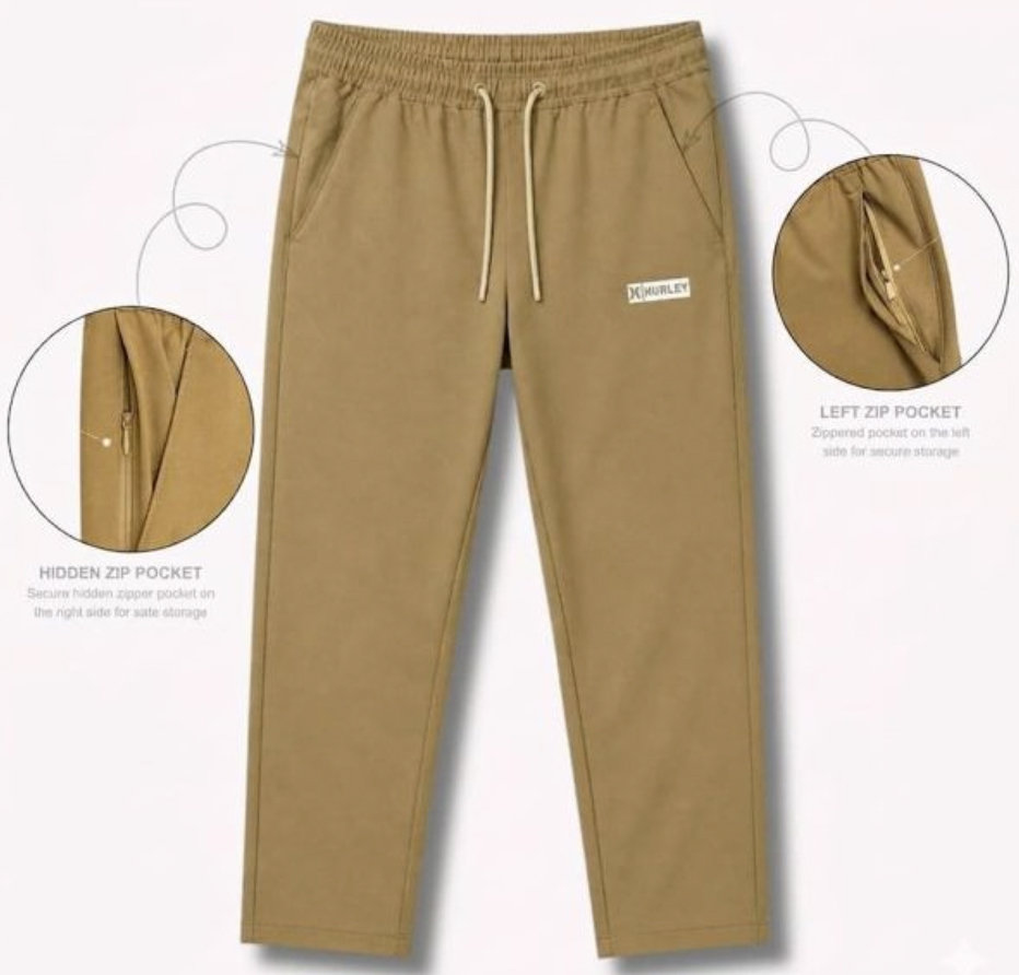 Khaki Jogger Pants with Zip Pockets
